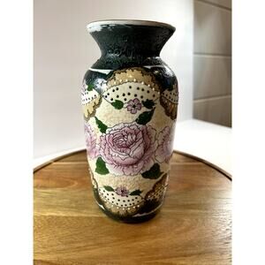 Vintage Floral Vase Ceramic‎ Dark Green Floral Design Home Decor Accent